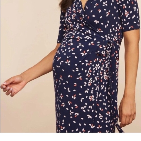 Motherhood Blue Sheath Midi Dress V-Neck Short Sleeve Size L - Picture 3 of 8